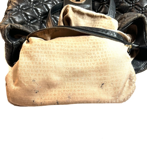 KATE SPADE Gun Metal Black Quilted Leather Chain Strap Hand Bag - Picture 10 of 16